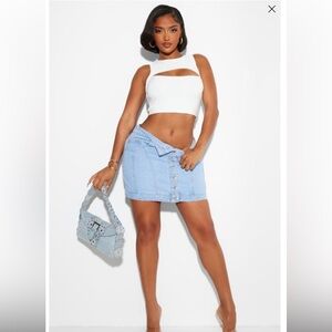 NWT PLT shape, light blue Foldover waist mini skirt